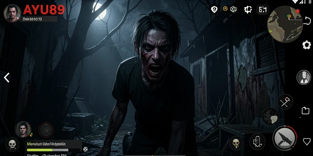 Tangkapan layar utama AYU89 menampilkan suasana mencekam di dalam game.