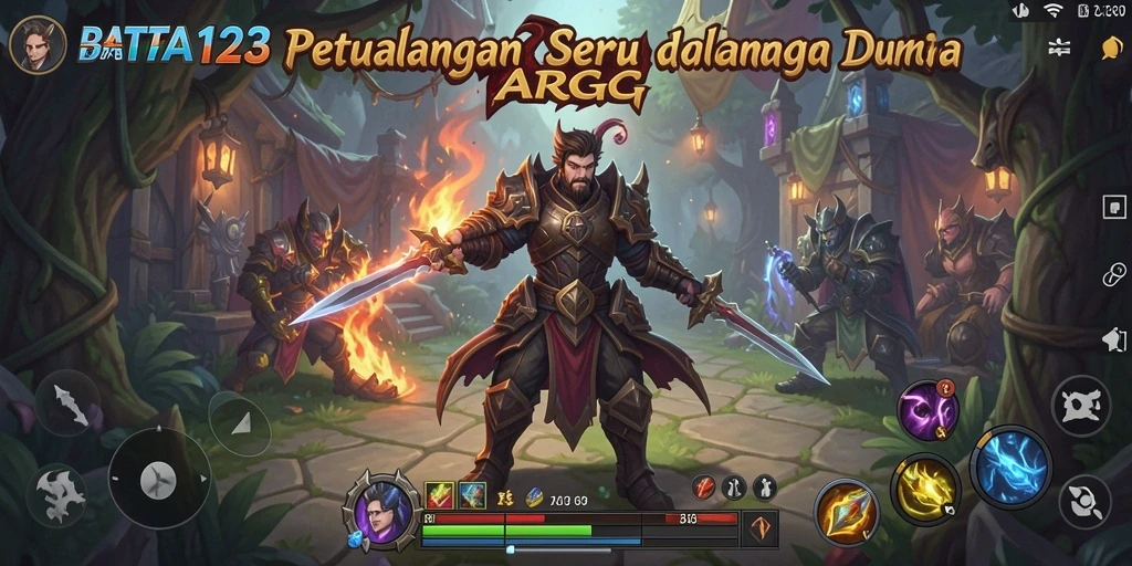 Di layar menunjukkan karakter beraksi melawan monster dalam BATA123.