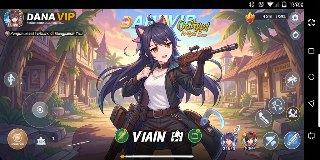 Screenshot utama DANAVIP menampilkan pertarungan seru karakter Anime.
