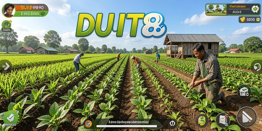 Tampilan gameplay seru dengan pertanian yang subur di DUIT8.