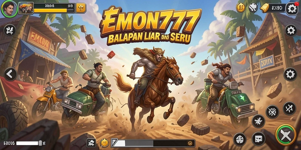 Screenshot gameplay EMON777 yang menunjukkan aksi balapan yang intens.