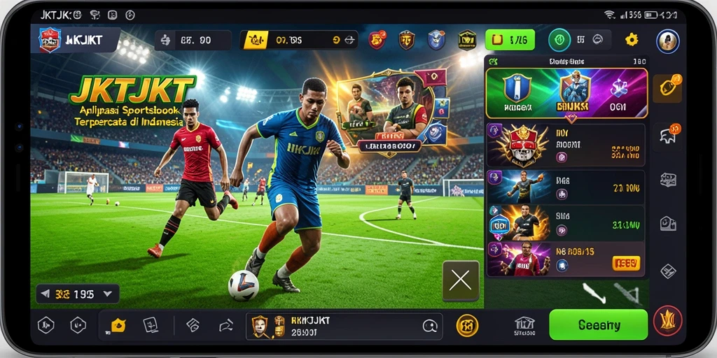 Screenshot JKTJKT dengan tampilan menarik dan fitur sportsbook yang lengkap.