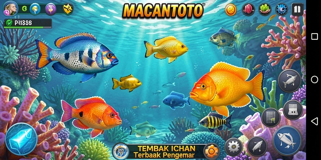 Tampilan gameplay seru dalam Tembak Ikan MACANTOTO.