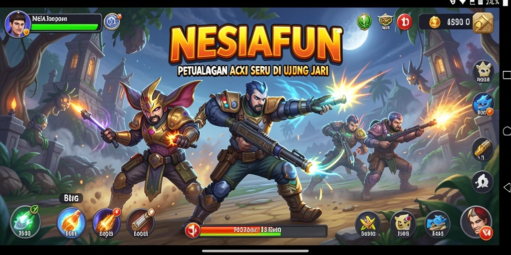 Tangkapan layar utama NESIAFUN menampilkan pertarungan seru dan grafis menarik.