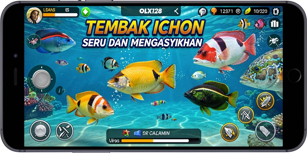 Tampilan gameplay OLX128 yang seru dengan beragam ikan.