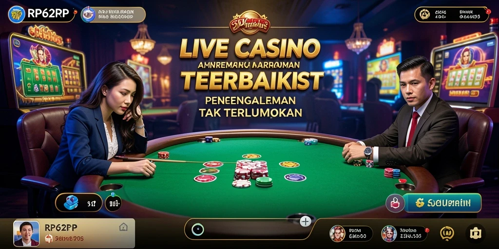 Screenshot utama RP62RP menampilkan dealer profesional dan suasana casino yang vibrant.